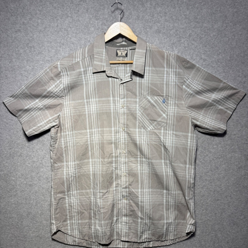 Volcom Why Factor Plaid‎ Short Sleeve Button Down Shirt Grey Mens XXL A0421181